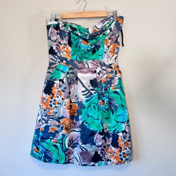 Vintage Y2K The Limited Grey Green Floral Strapless Dress Womens 8 Mini - Picture 1 of 11